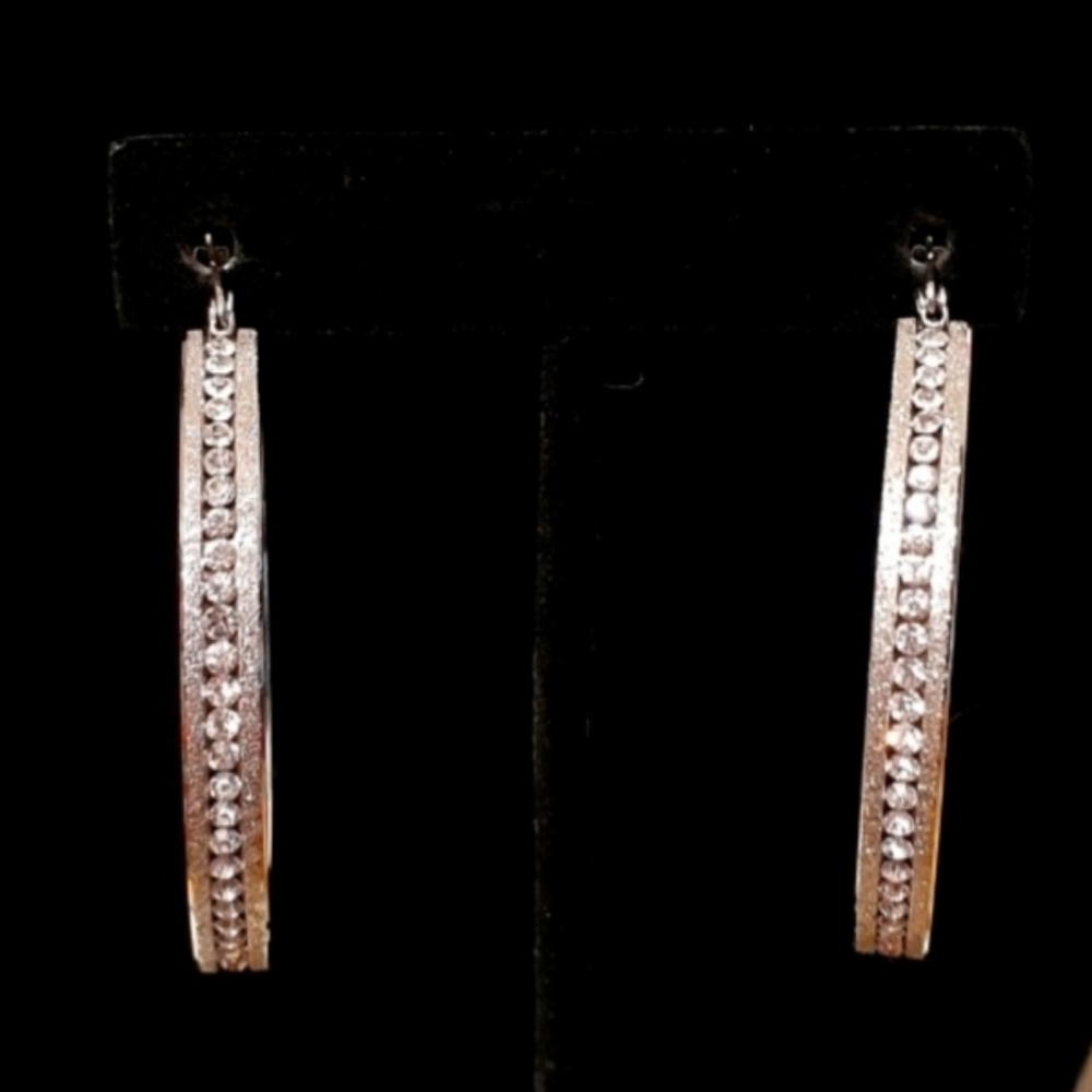 Diamond Channel-set Eternity Hoop Earrings - Picture 2 of 10